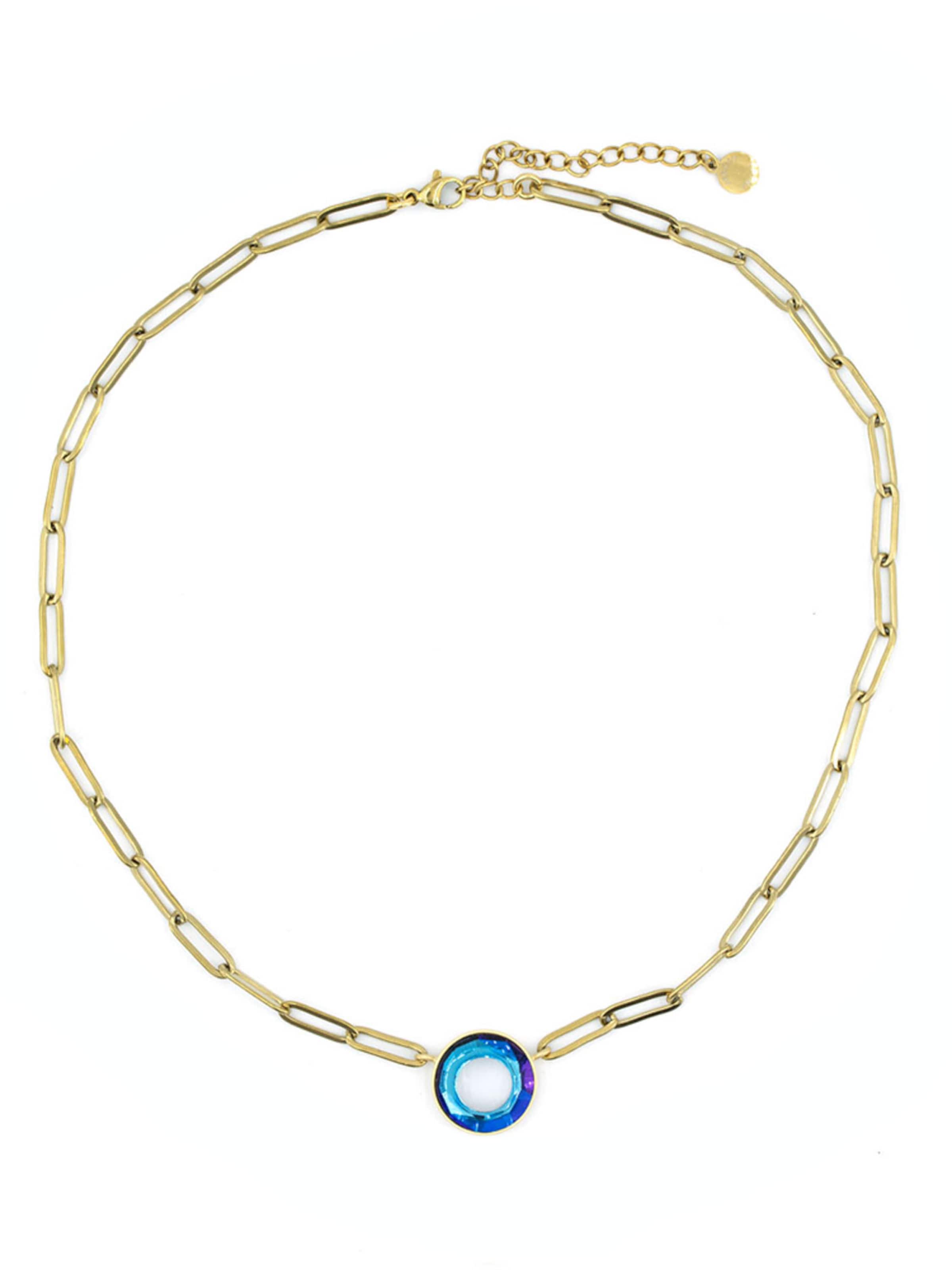 Sergio Engel Necklace 'Cosmic Kette 04 Vergoldete Edelstahlkette mit Cosmic-Kristall-Anhänger' in Blue: front