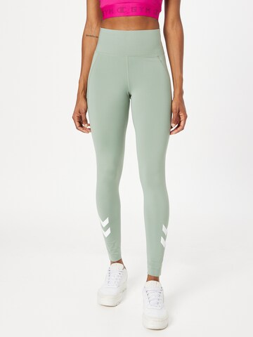 Hummel Skinny Sportbroek in Groen: voorkant