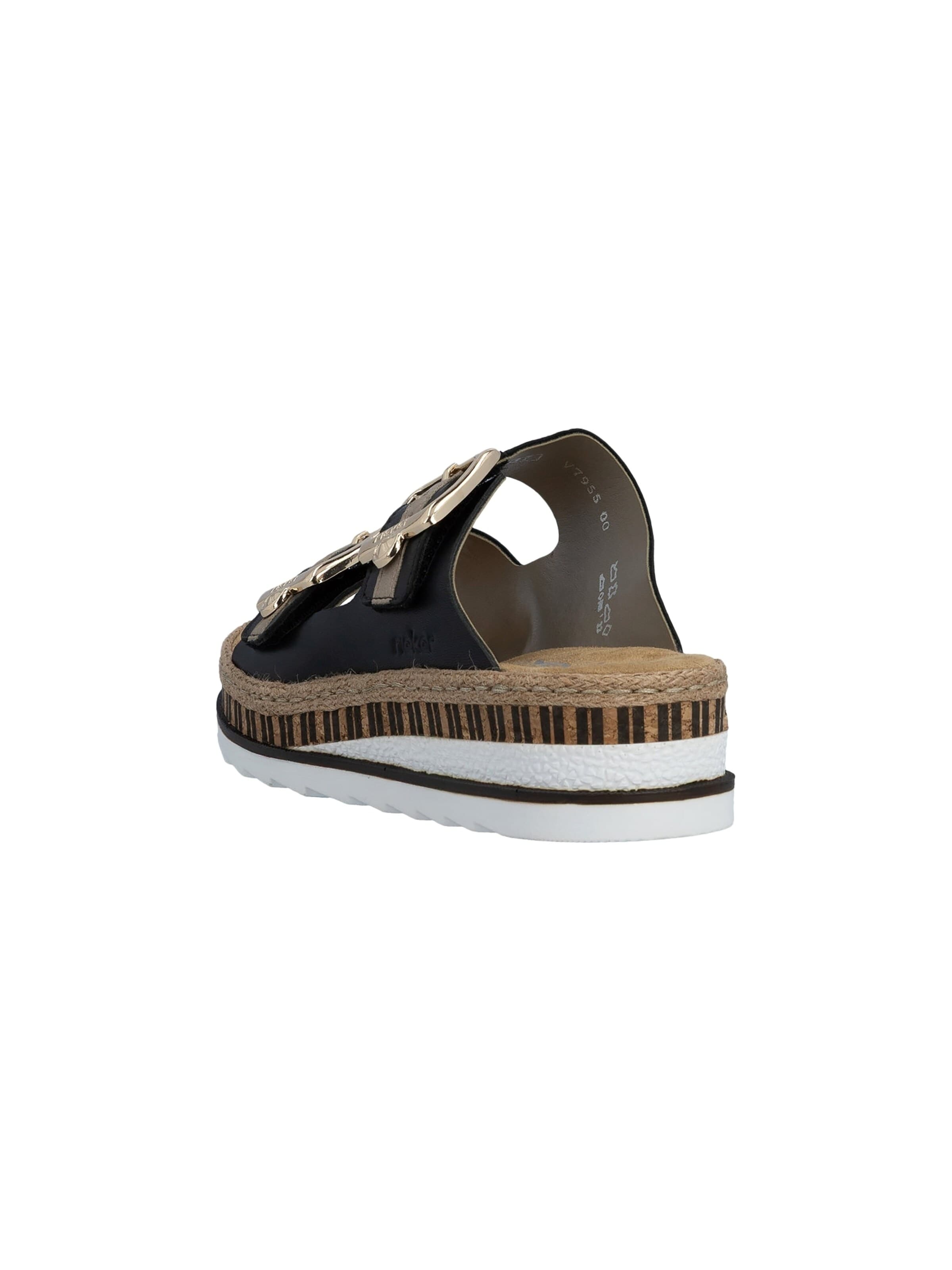 Zoccoletto 'Leder-Sandalen mit Keilabsatz „Montreux“' di Rieker in nero
