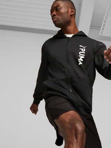 PUMA Athletic Zip-Up Hoodie in Black: front