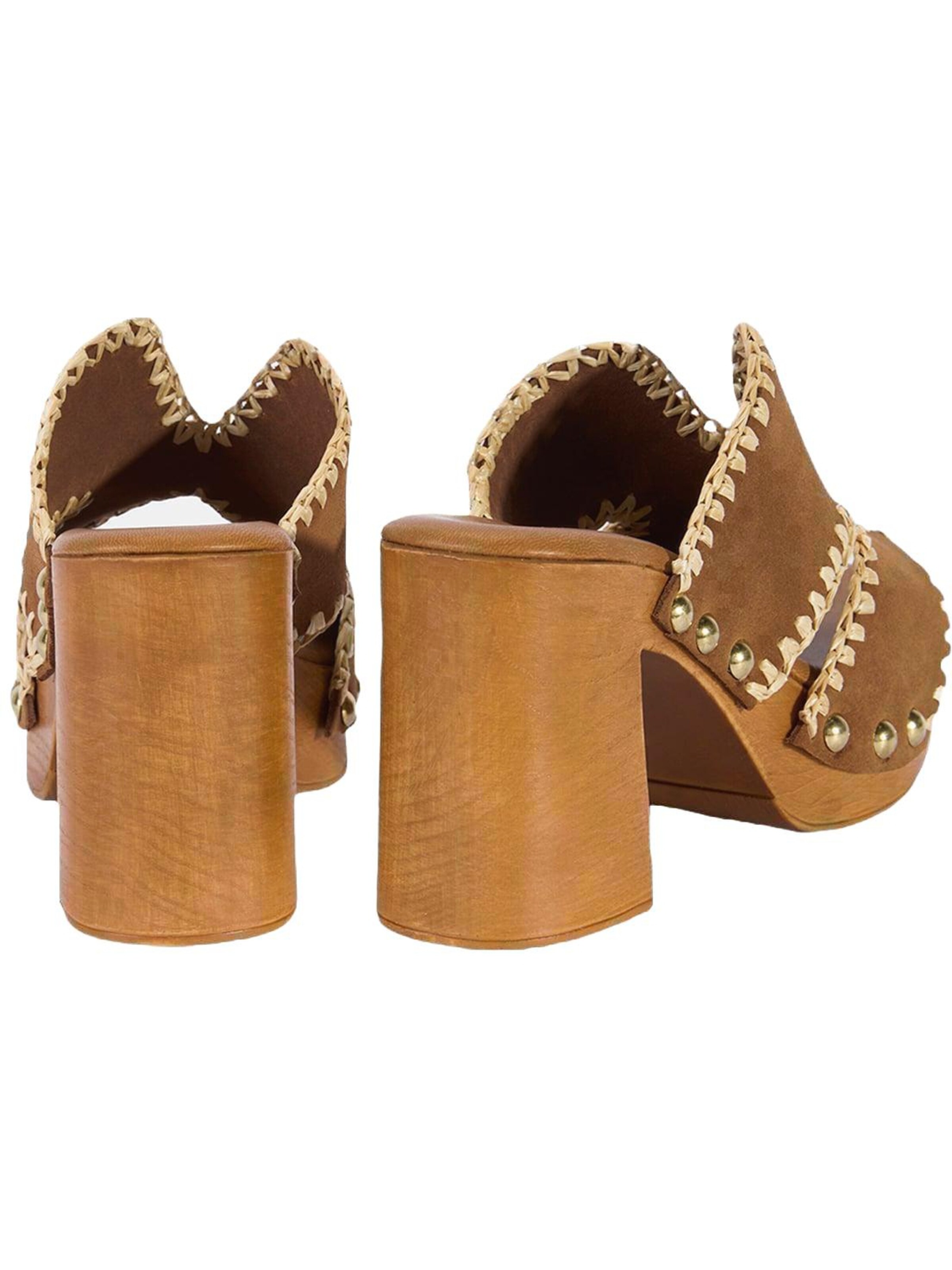 Desa - Zapatos abiertos 'DESA Damen-Plateau-Sandalen aus Wildleder mit ethnischen Ziernähten' en marrón