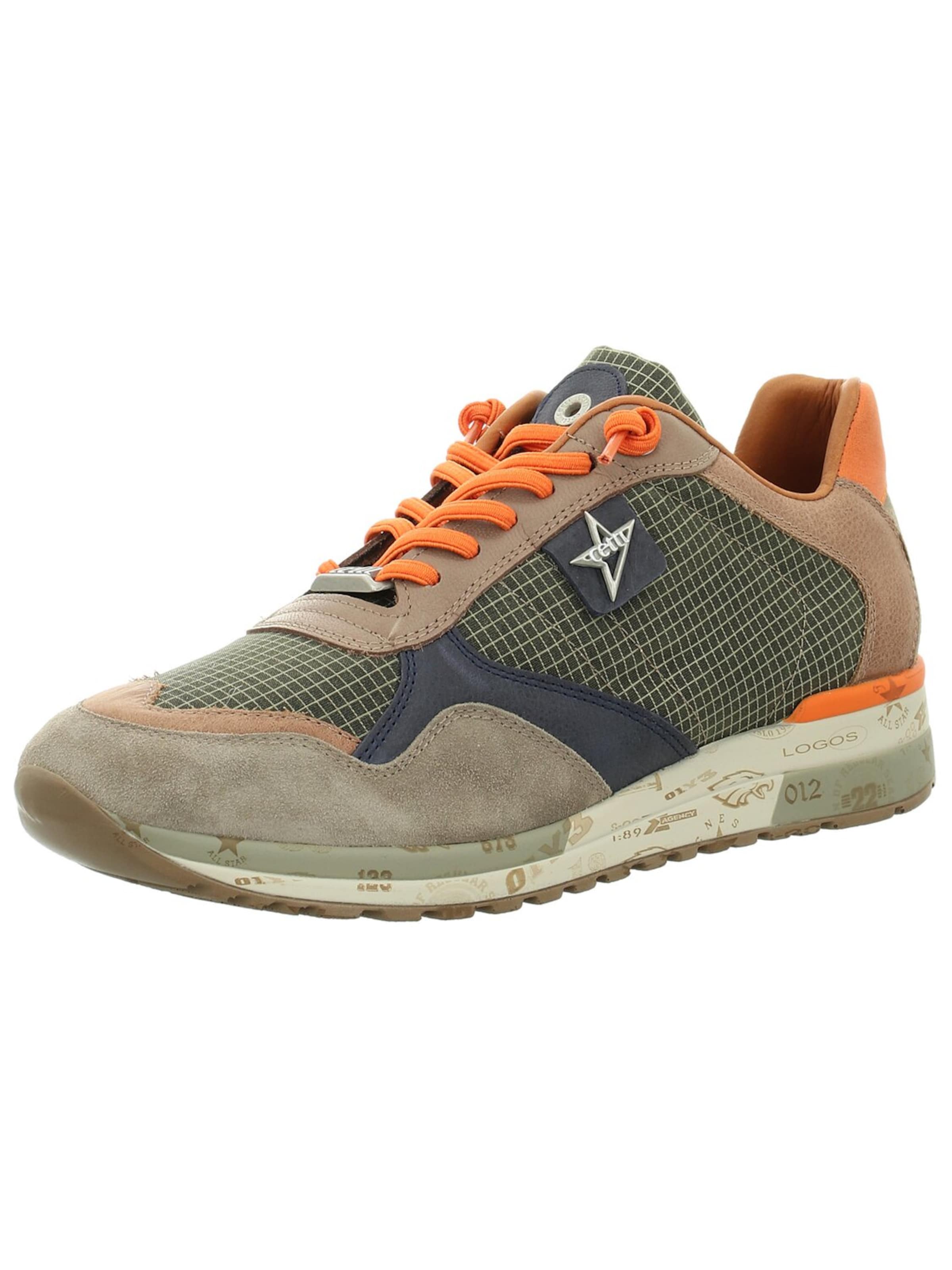 Cetti Athletic Lace-Up Shoes 'Herren Sneaker C848 XL ANTE GRID KAKI Leder und Textil in grün' in Green: front