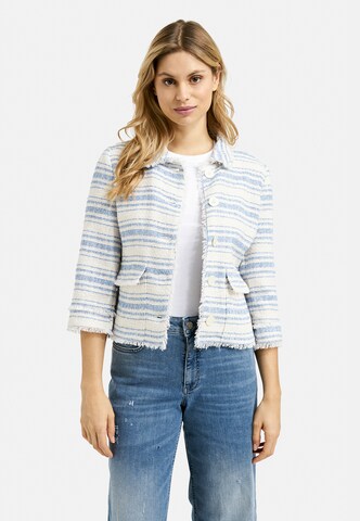 Milano Italy Gestreifte Tweetjacke mit ausgefransten Säumen in Blau: Vorderseite