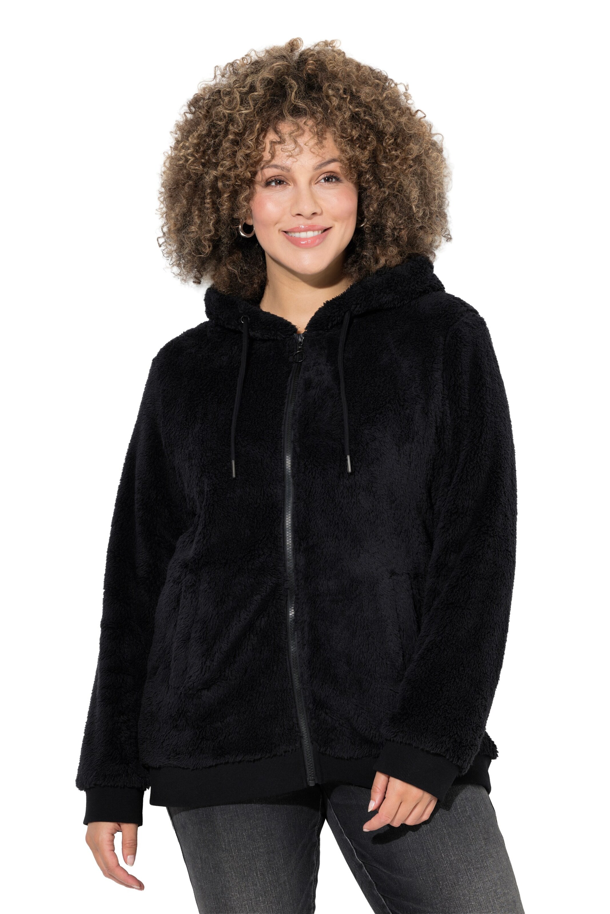 Ulla Popken Sweat jacket in Black: front