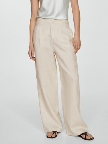 MANGO Wide Leg Bukser med lægfolder 'Maneli' i beige: forside