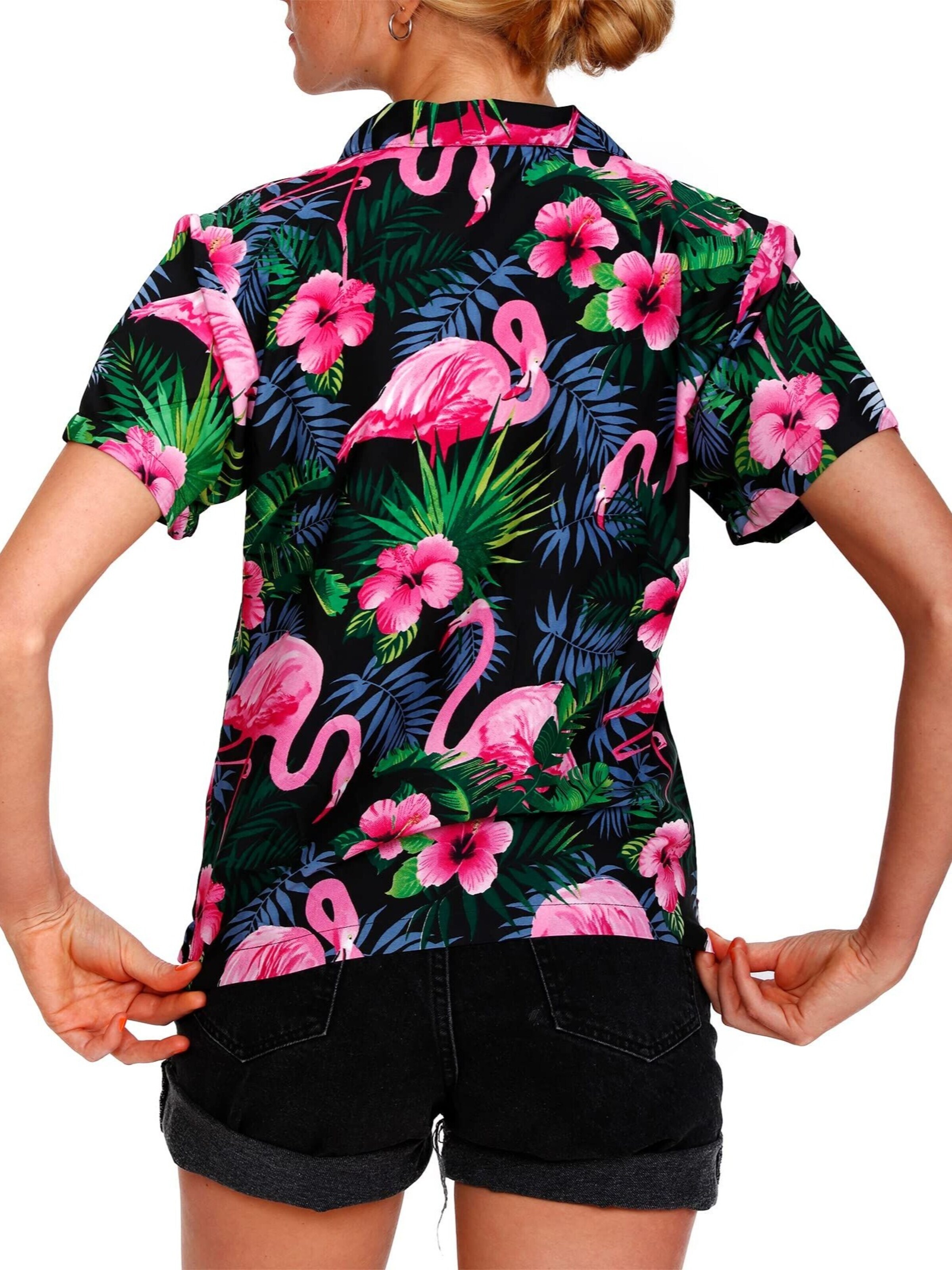 Camicia da donna 'Flamingo Flowers' di King Kameha in rosa