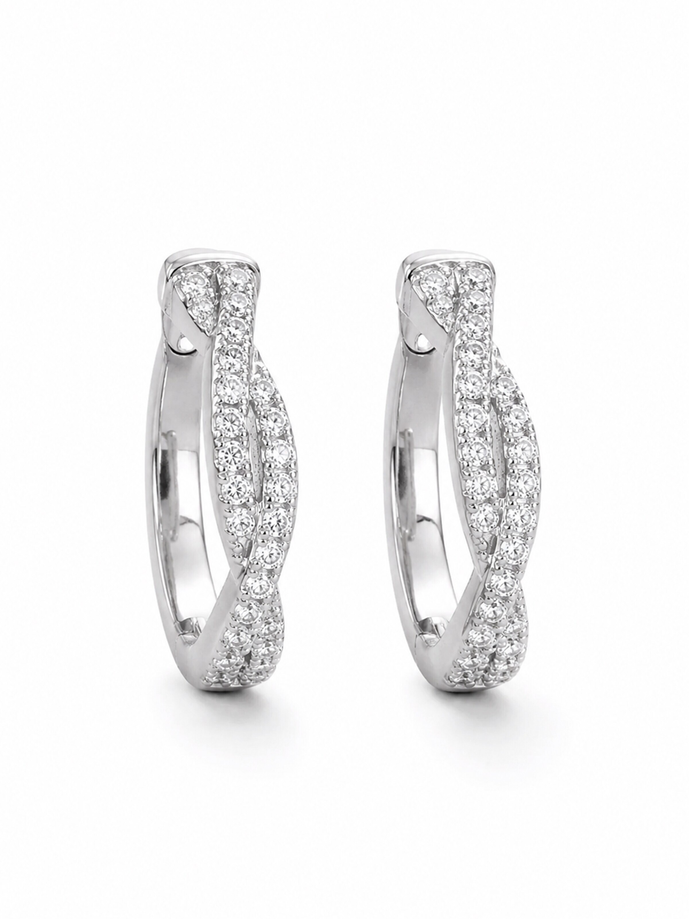Staufergold Earrings 'Creolen „Nova“ – geschwungene Pavé-Creolen mit Moissanit' in Silver: front