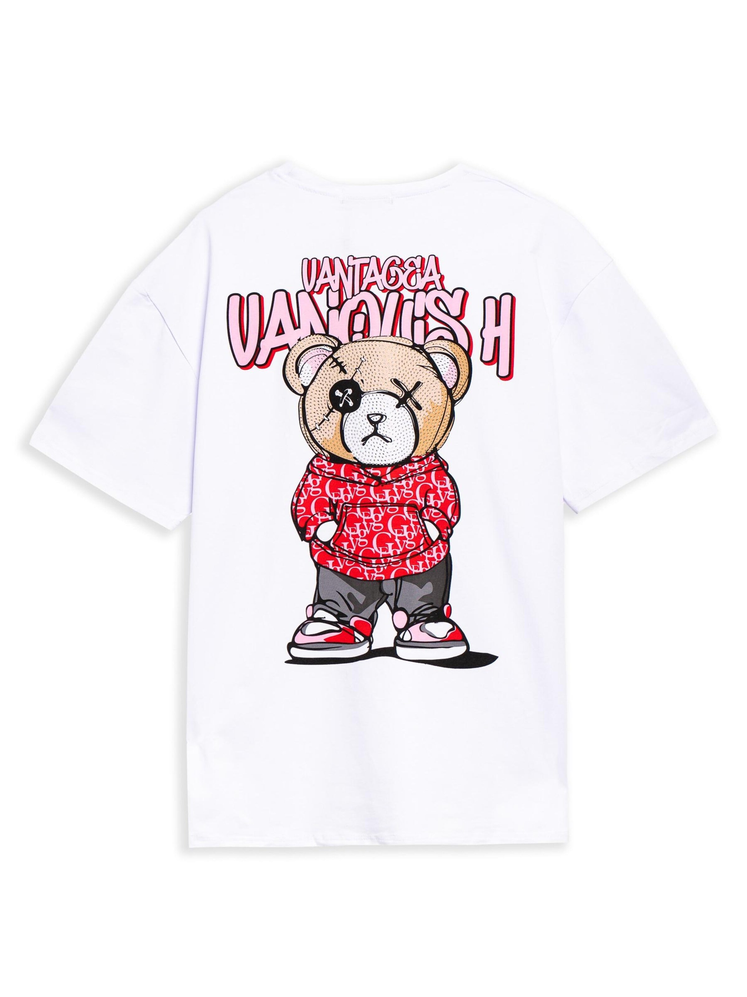 OVER STREET Shirt 'Camiseta area zero blanca/roja urban bear oversized tee' in Red: front