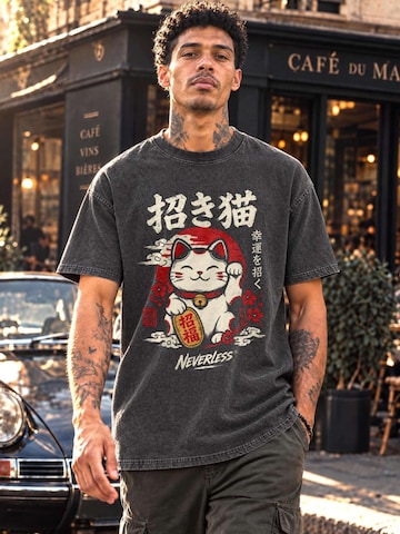 Neverless Shirt 'Lucky Cat' in Grey