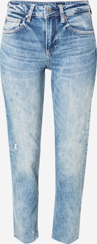 Coupe slim Jean 'Girlfriend Midrise Relaxt Slim' AG Jeans en bleu : devant