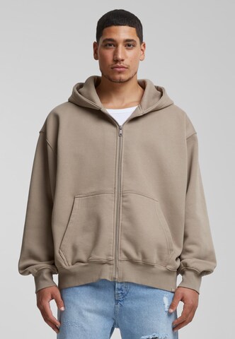 DEF Zip-Up Hoodie in Brown: front