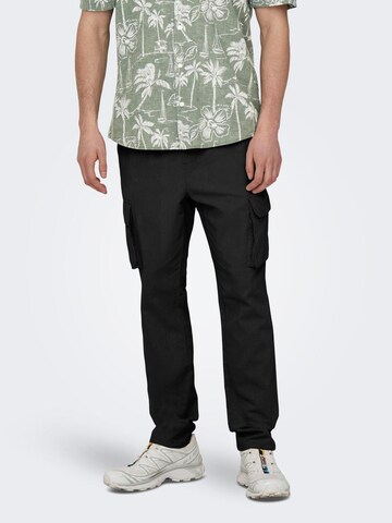 Effilé Pantalon cargo 'LINUS' Only & Sons en noir : devant