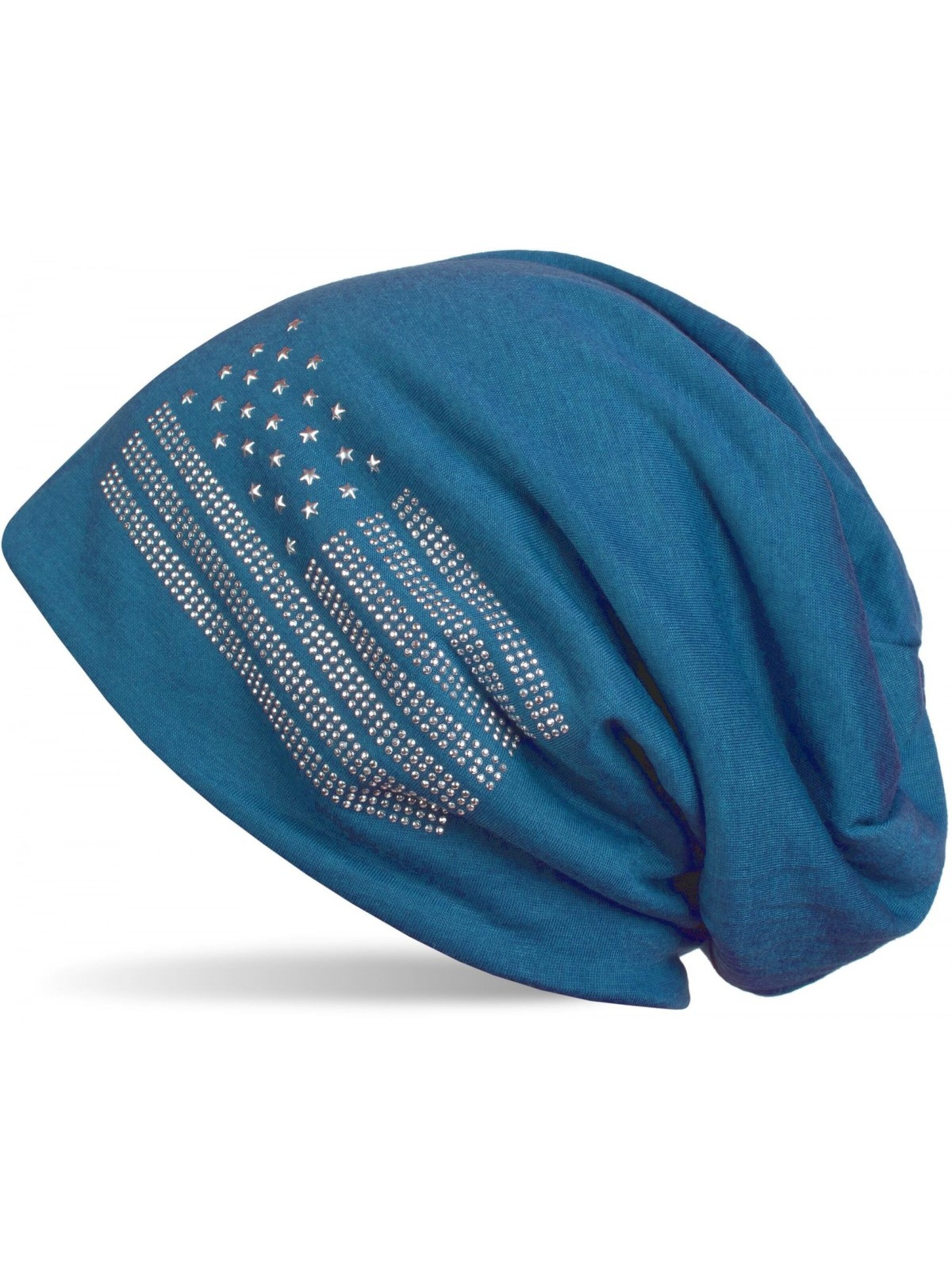 styleBREAKER Mütze 'Beanie mit USA Flagge aus Strass'‌‌‌‌‌‌‌‌ in Grün: Vorderseite