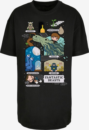 F4NT4STIC T-shirt oversize 'Fantastic Beasts 2 Chibi Newt' en bleu / vert pastel / noir / blanc, Vue avec produit