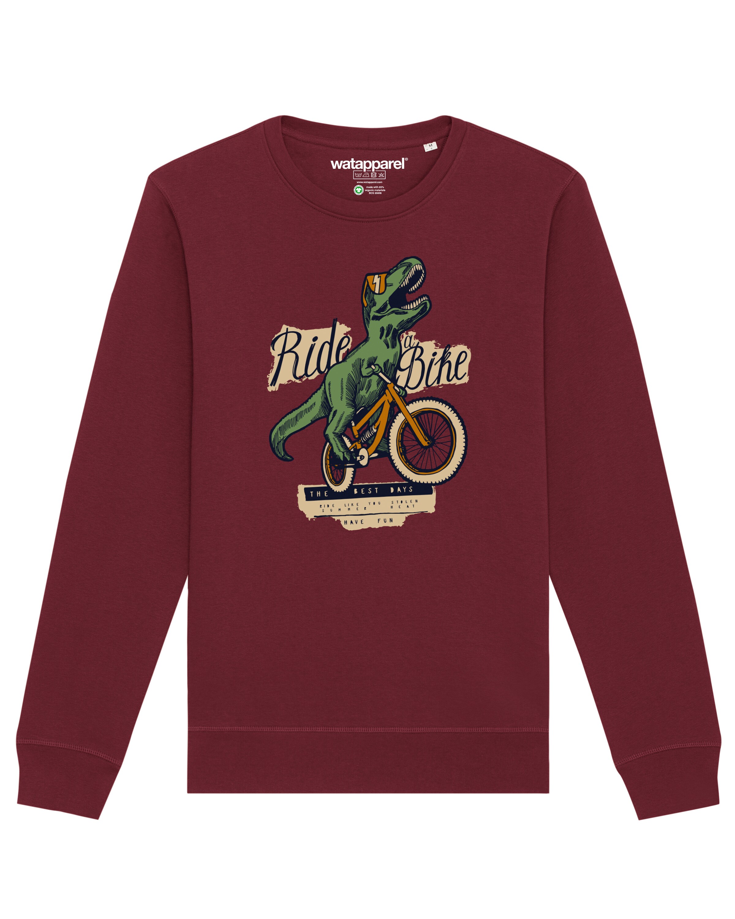 Watapparel Sweatshirt ' T-Rex Fahrrad ' in Rood: voorkant