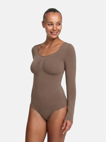 Body modellante 'Bodysuit Sculpting Shapewear Longsleeve mit String' di cfab (formerly creamy fabrics) in marrone