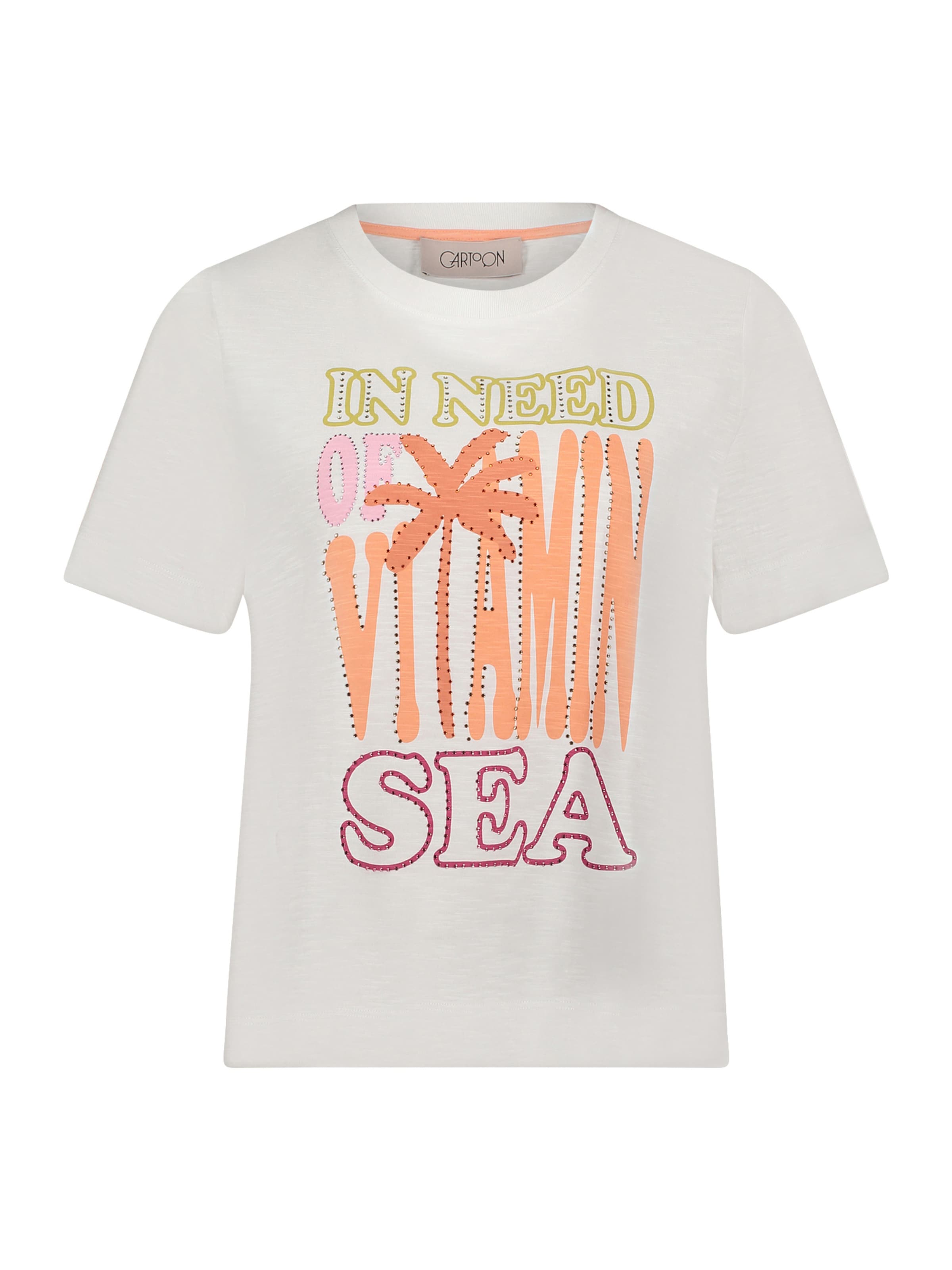 Cartoon Printshirt mit Rundhalsausschnitt in Weiß: Vorderseite