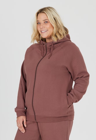 Q by Endurance Athletic Zip-Up Hoodie 'Lanso' in Brown: front
