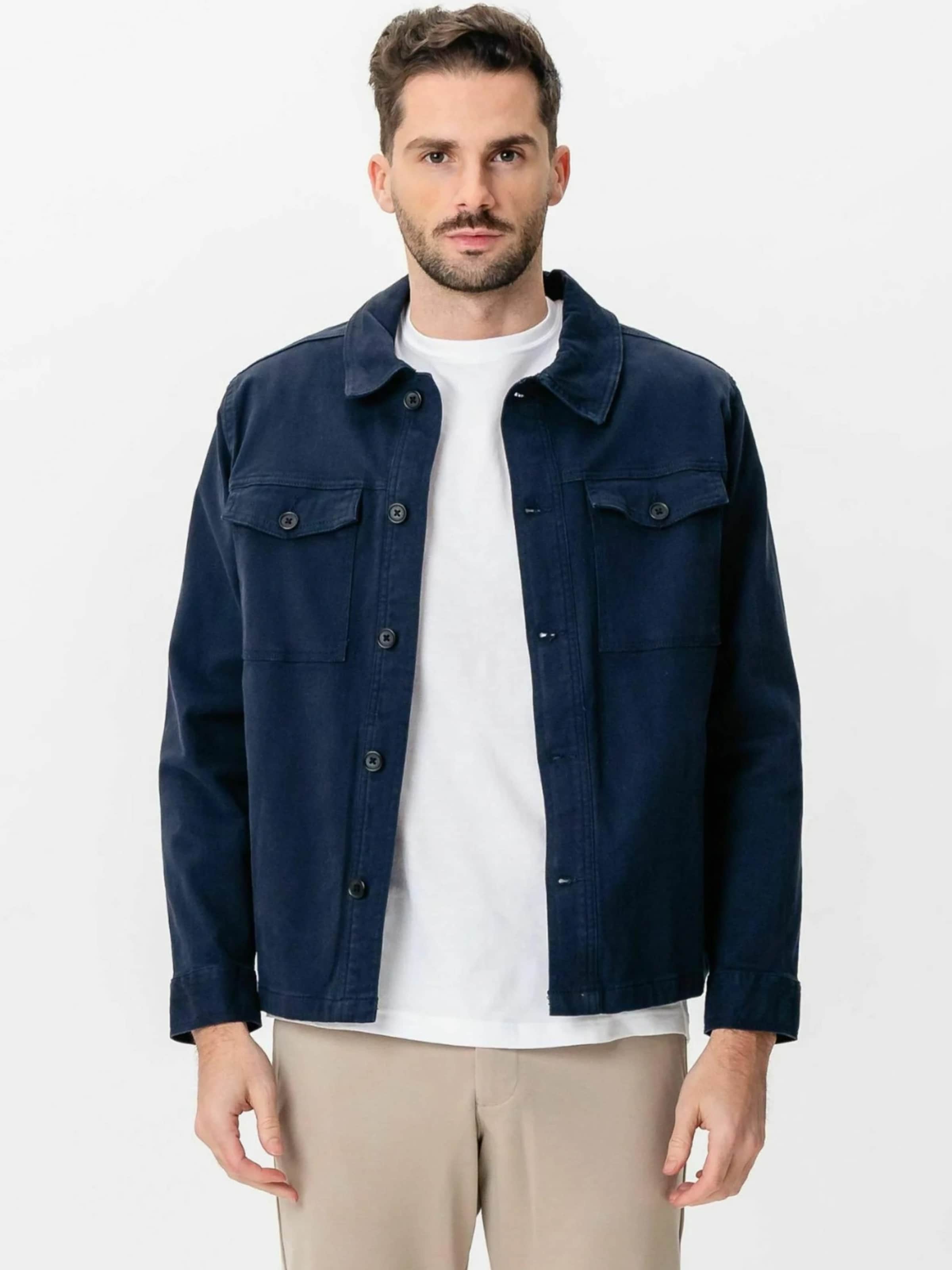 TEESHOPPEN Button Up Shirt ' Twill Overshirt ' in Blue: front