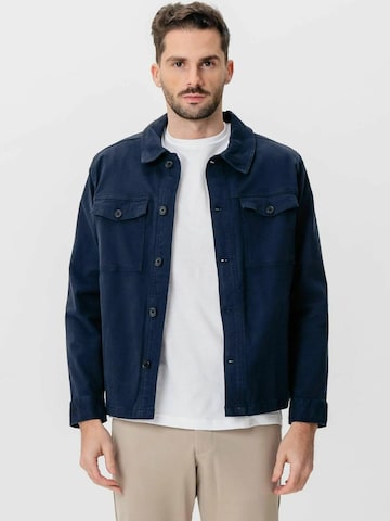 TEESHOPPEN Button Up Shirt ' Twill Overshirt ' in Blue: front