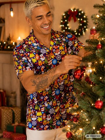 King Kameha Regular Fit Hemd 'Christmas Allover'‌‌‌‌‌‌ in Lila