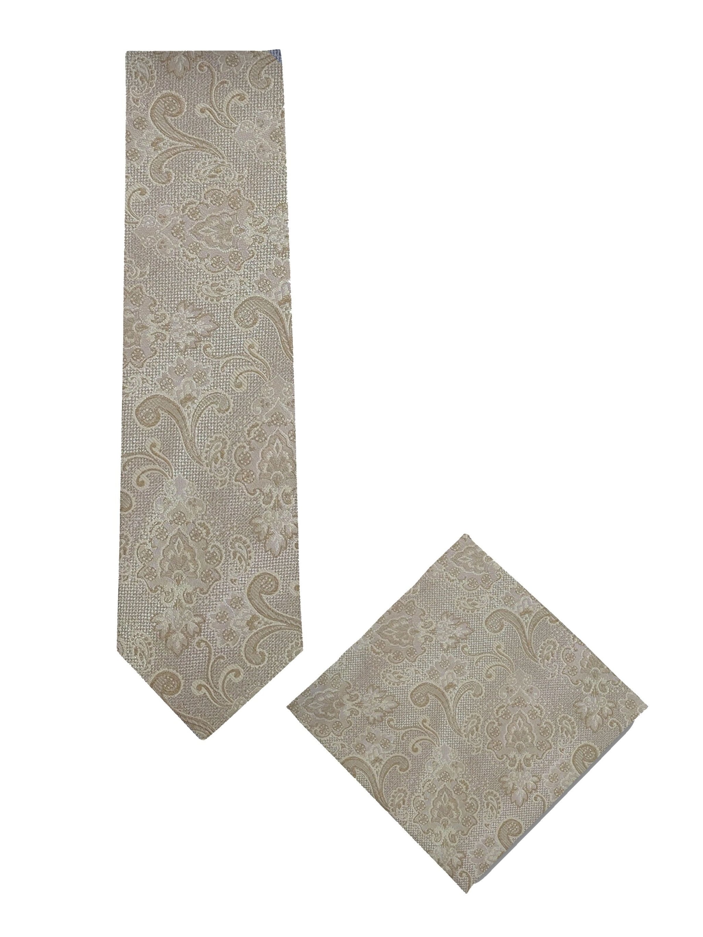 Real Guys Set Krawatte mit Einstecktuch in Beige: Vorderseite