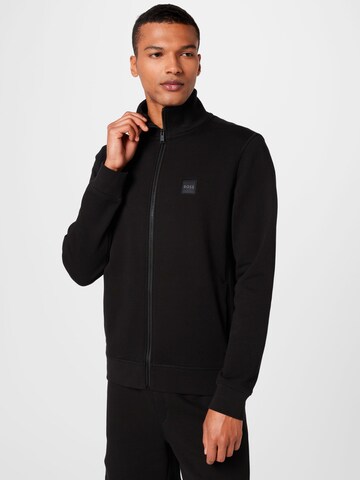 BOSS Orange Sweat jacket 'Zestart' in Black: front