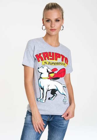 LOGOSHIRT Shirt 'Superdog – Krypto' in Grey: front