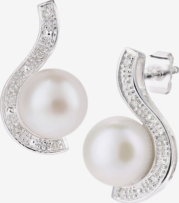 Boucles d'oreilles 'Ohrstecker aus 375 Weißgold mit Diamant mit Perle' DIAMANT LETERNEL en argent : devant