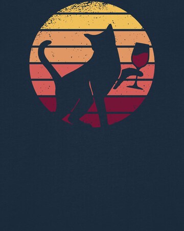 Watapparel T-Shirt ' Sunset Katze & Rotwein ' in Blau
