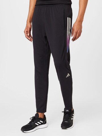 ADIDAS PERFORMANCE Tapered Workout Pants 'Run Icons 3-Stripes' in Black: front