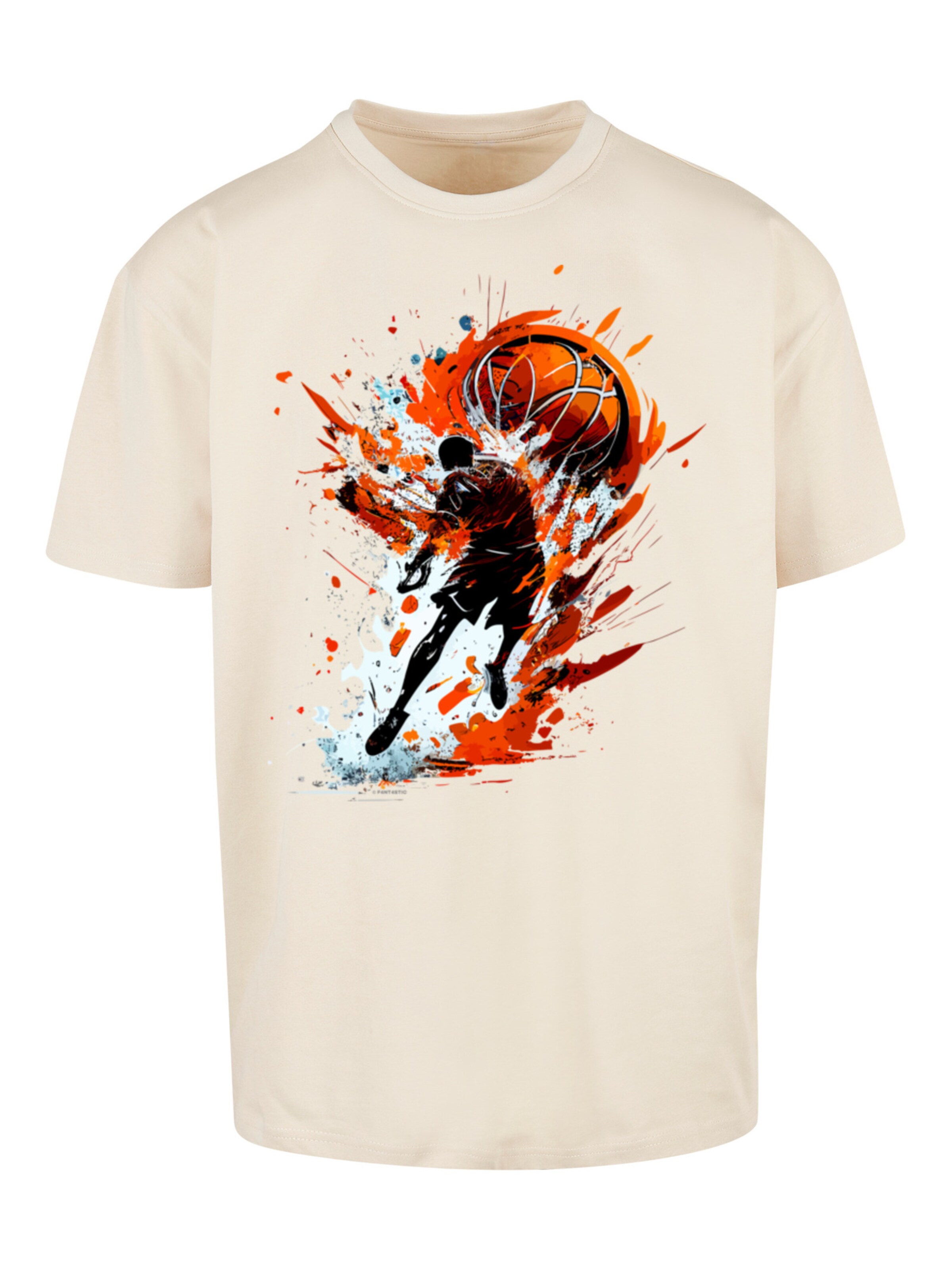 F4NT4STIC Shirt 'Basketball Sports Collection Orange Splash' in Beige: voorkant