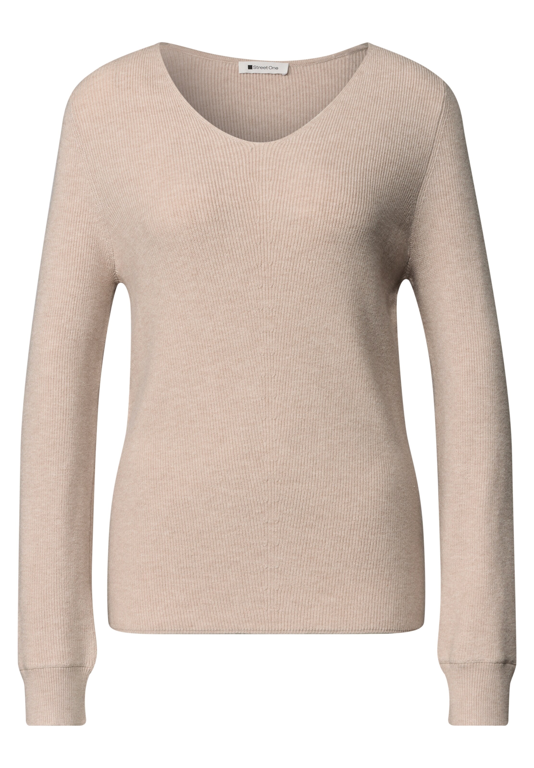 STREET ONE Langarm Pullover mit V-Ausschnitt in Beige: Vorderseite