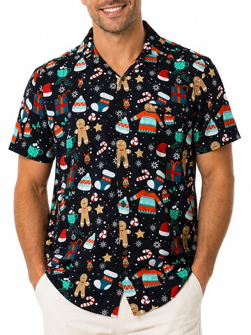 King Kameha Regular Fit Hemd 'Christmas Gingerbread'‌‌‌‌‌‌‌‌‌ in Schwarz