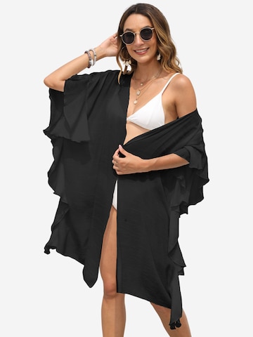 Magicshe Oversizestrickjacke 'Strandüberwurf mit Rüschen' in Schwarz: Vorderseite