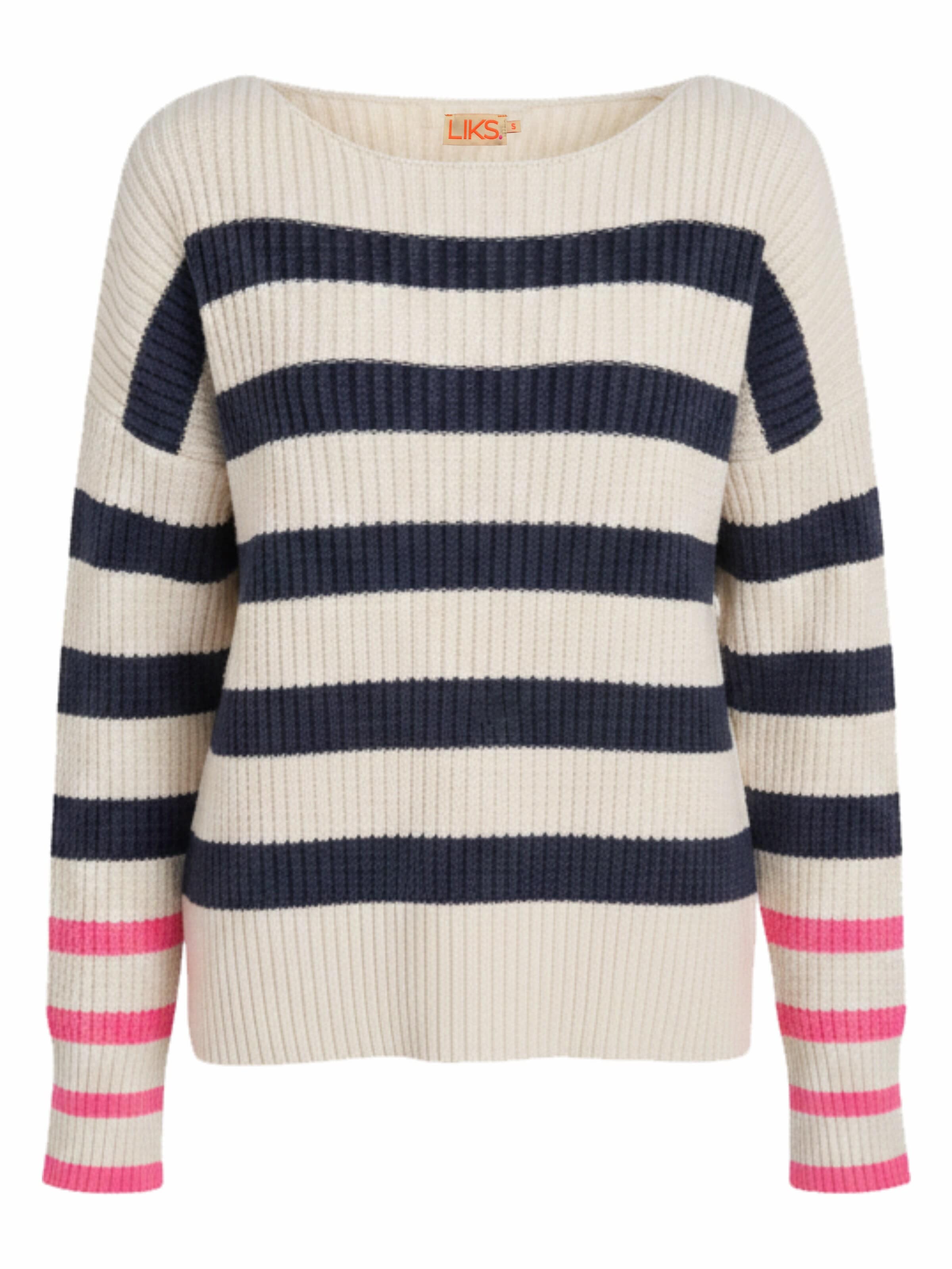 Pull-over 'Oversize Strickpullover Zopfmuster mit Streifen aus Baumwolle - DianaC' LIKS. Munich en bleu : devant