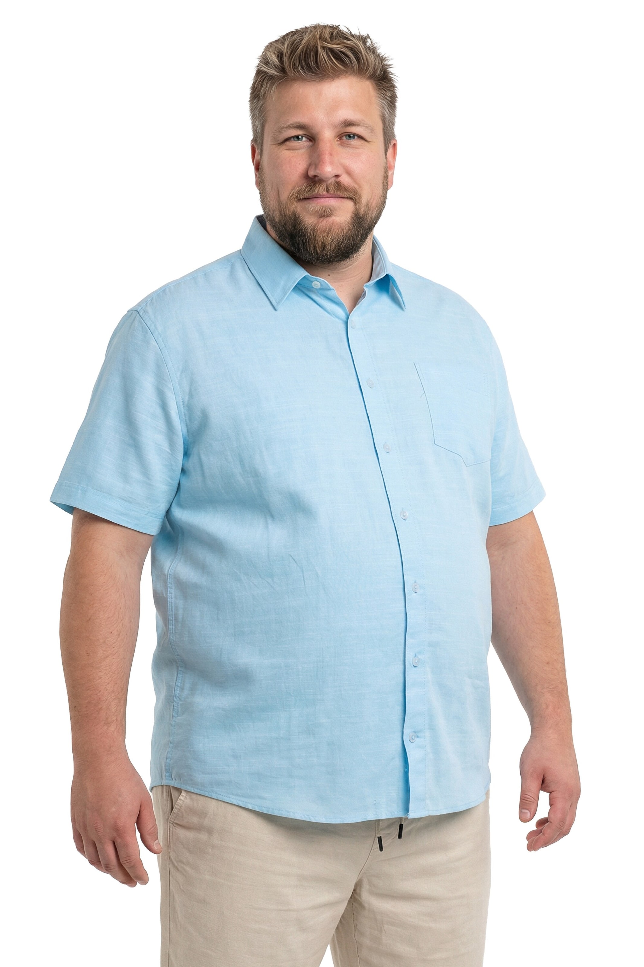 Men Plus Comfort fit Button Up Shirt in Blue: front