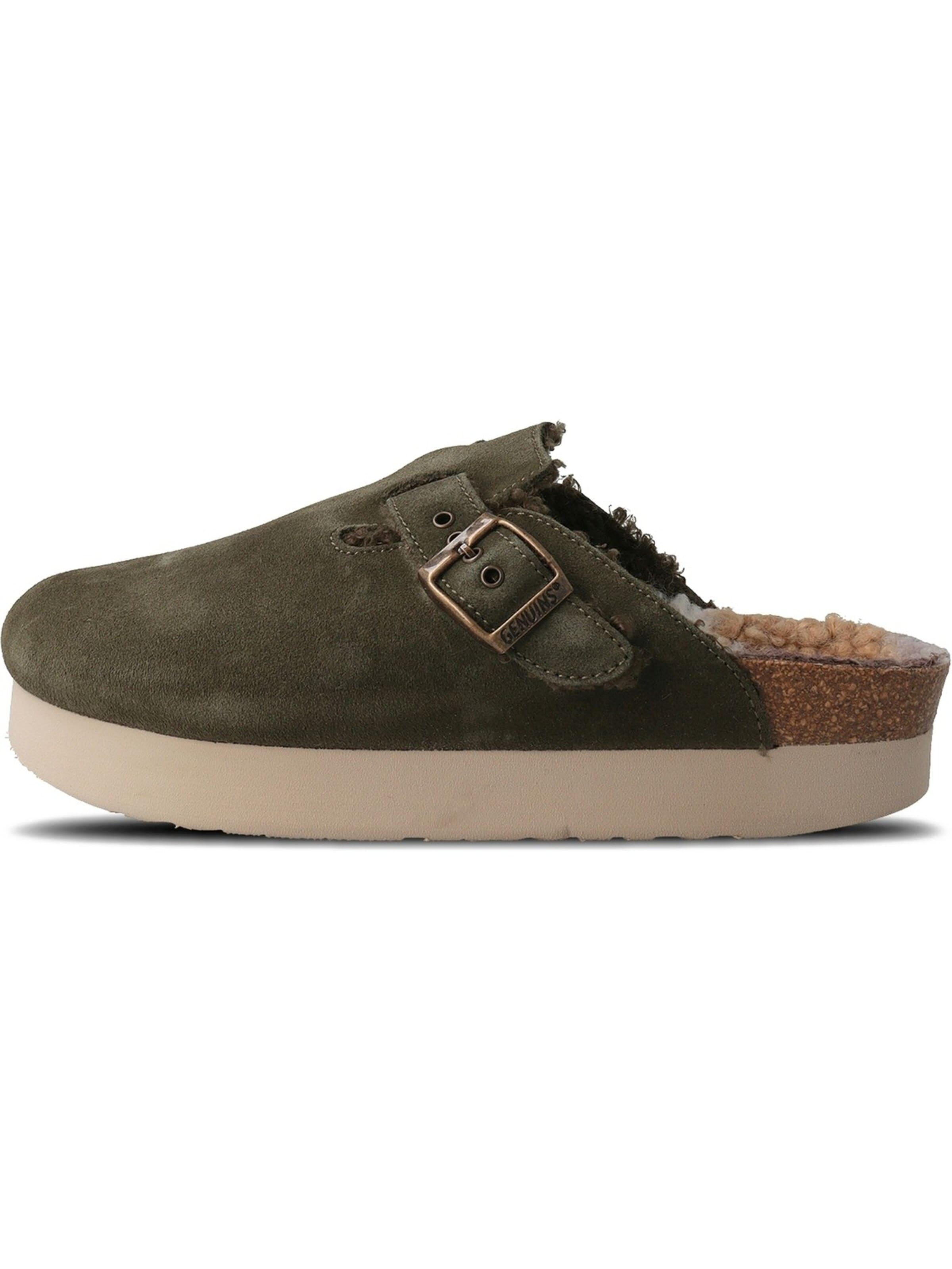 Genuins Clogs 'Genuins Riva Velour Olive Veloursleder' in Green: front