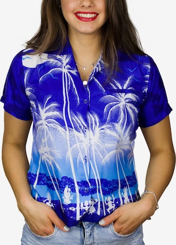 King Kameha Blouse 'Beach Negative' in Blue: front