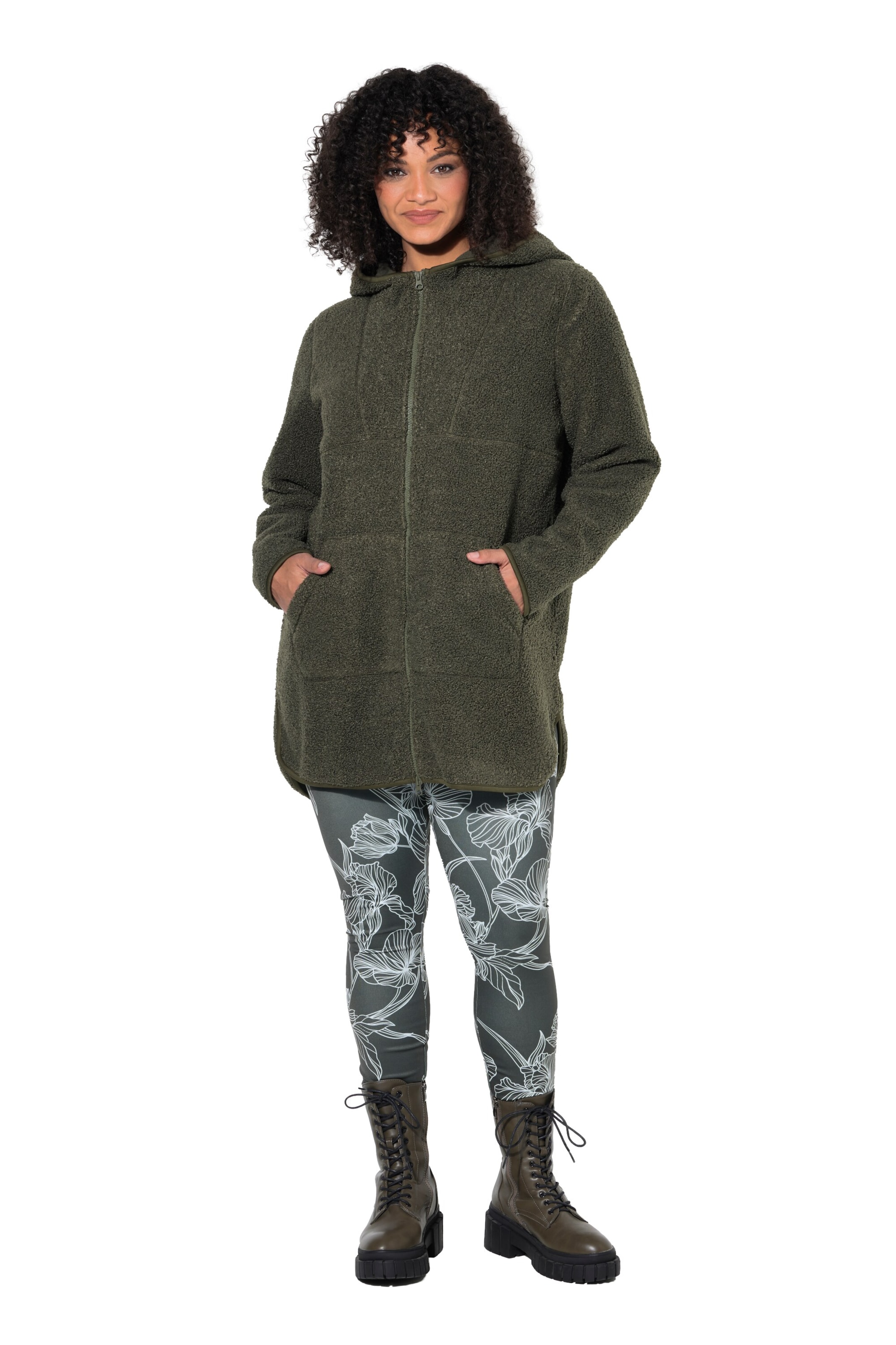 Ulla Popken Fleece jas in Groen