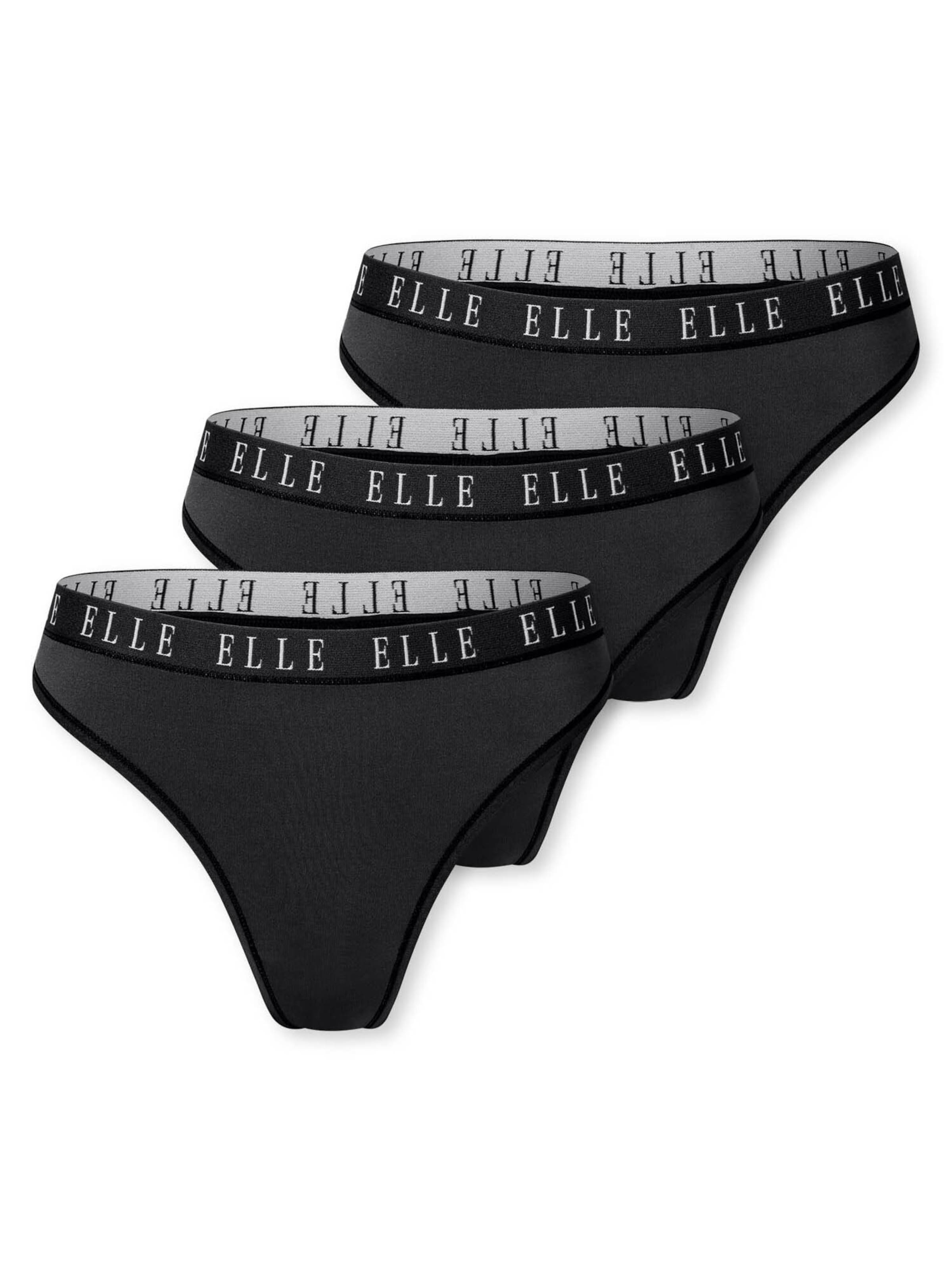 ELLE String ' Thong - ELLE LOGO ' in Black: front