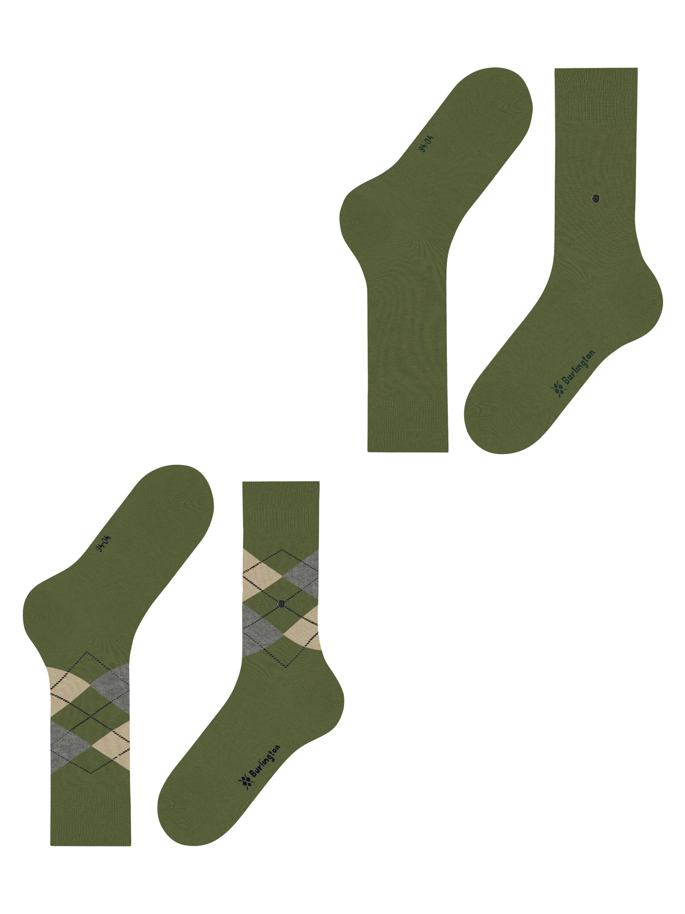 BURLINGTON Socks 'Everyday Argyle Mix 2-Pack' in Green