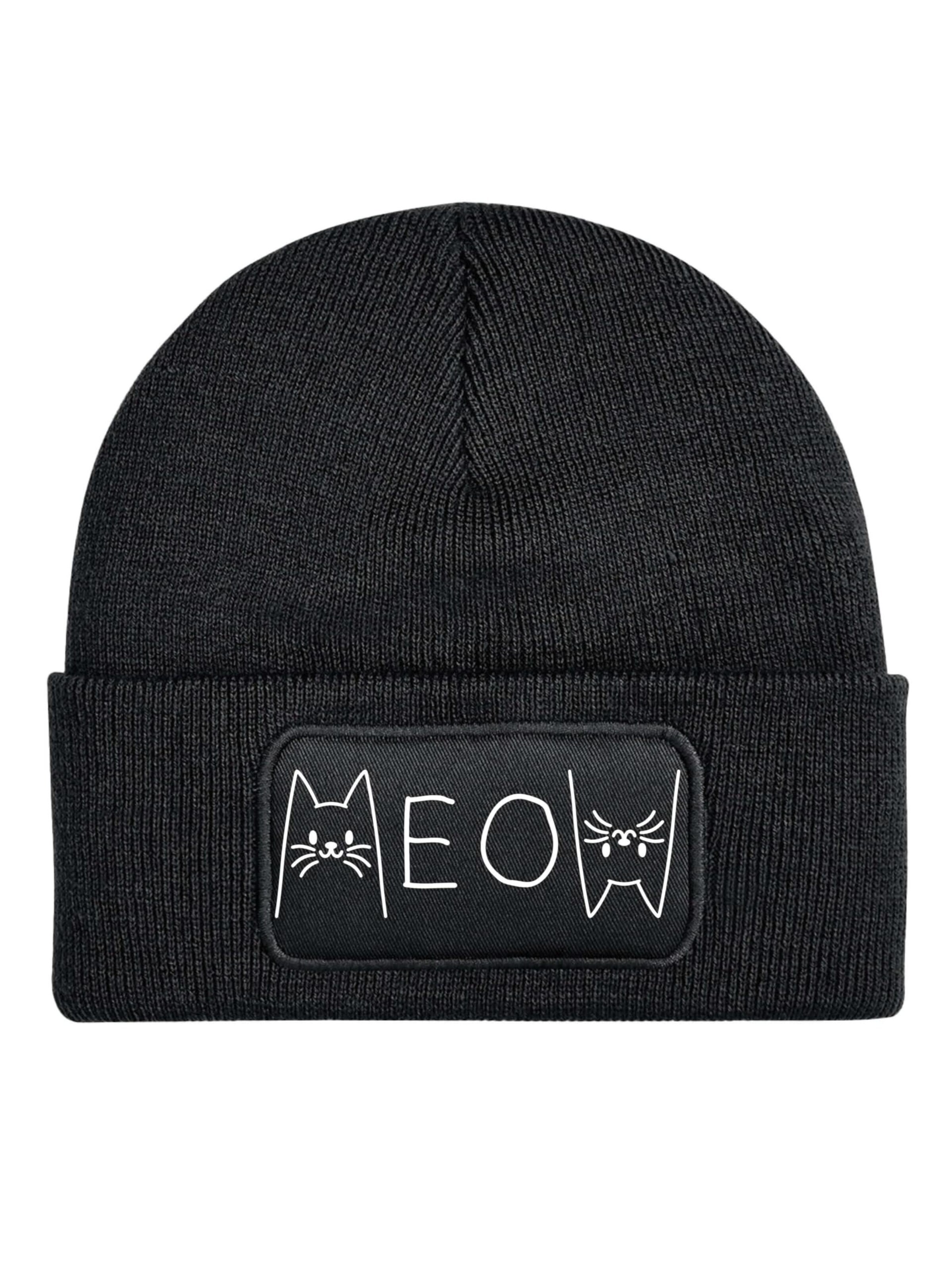 Youth Designz Mütze 'MEOW'‌‌‌‌‌‌ in Schwarz: Vorderseite