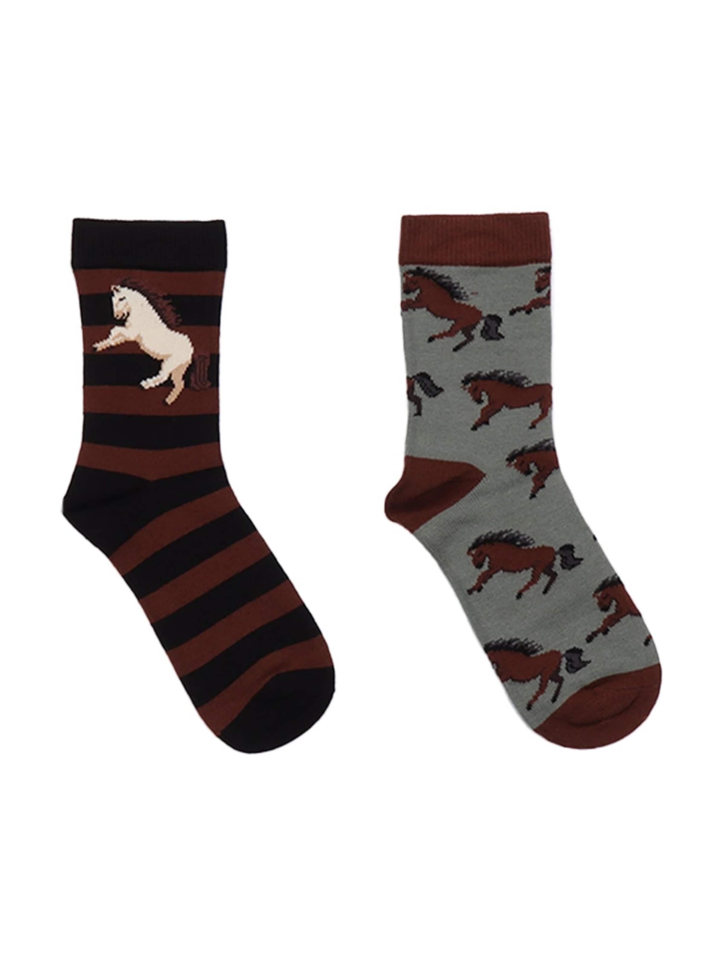 Walkiddy Socks 'Walkiddy - Joyful Horses Socks' in Brown: front