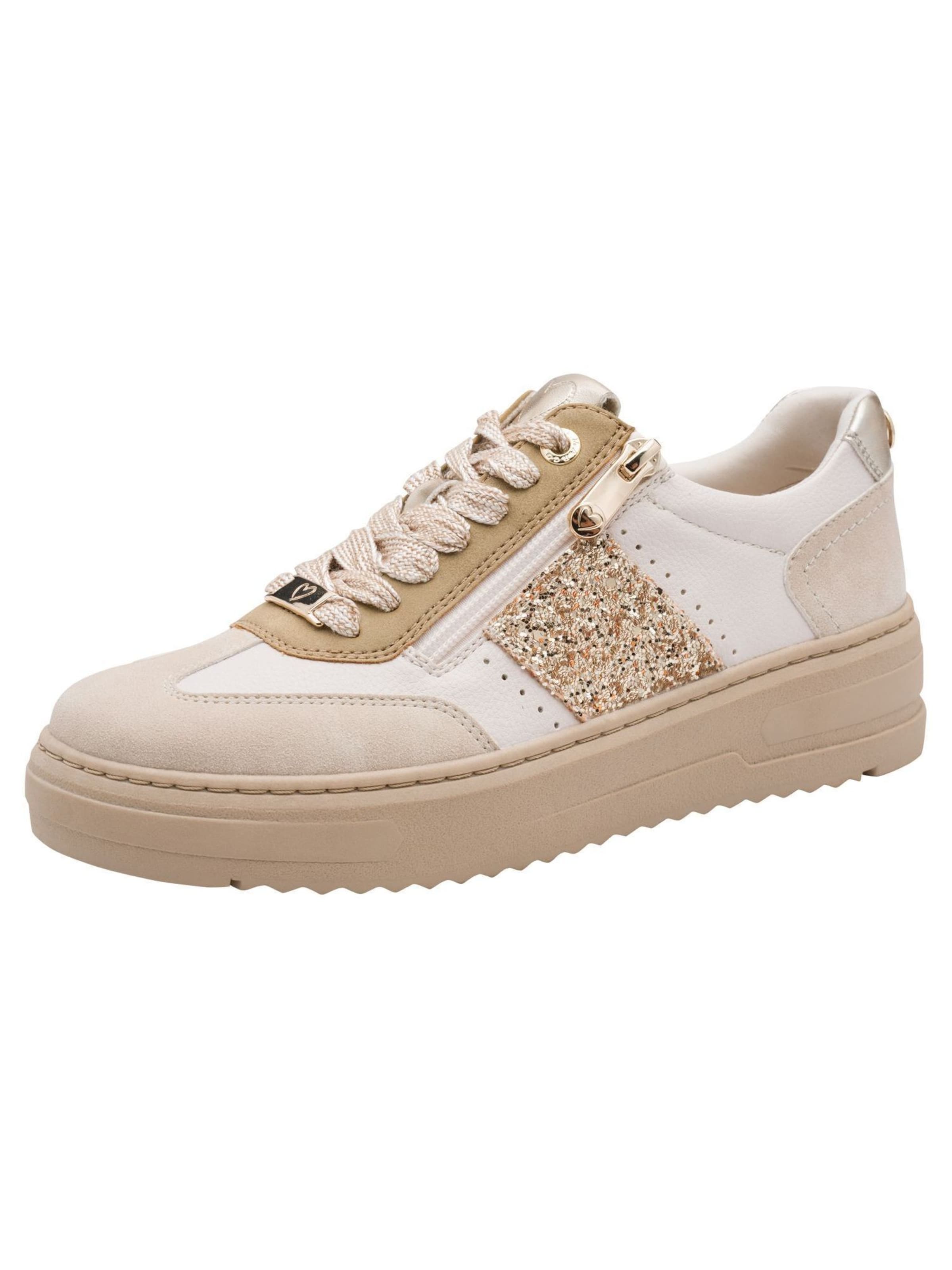 MARCO TOZZI Baskets basses en 36 en beige / camel / or / blanc, Vue avec produit