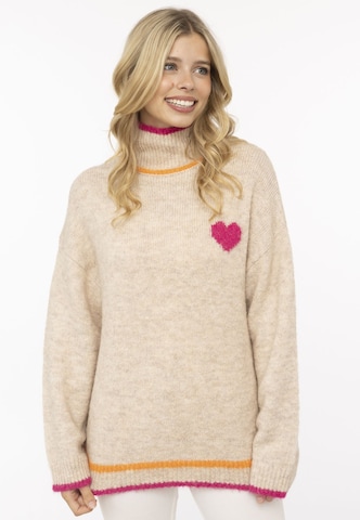 Zwillingsherz Strickpullover High Neck Pullover heart in Beige: Vorderseite