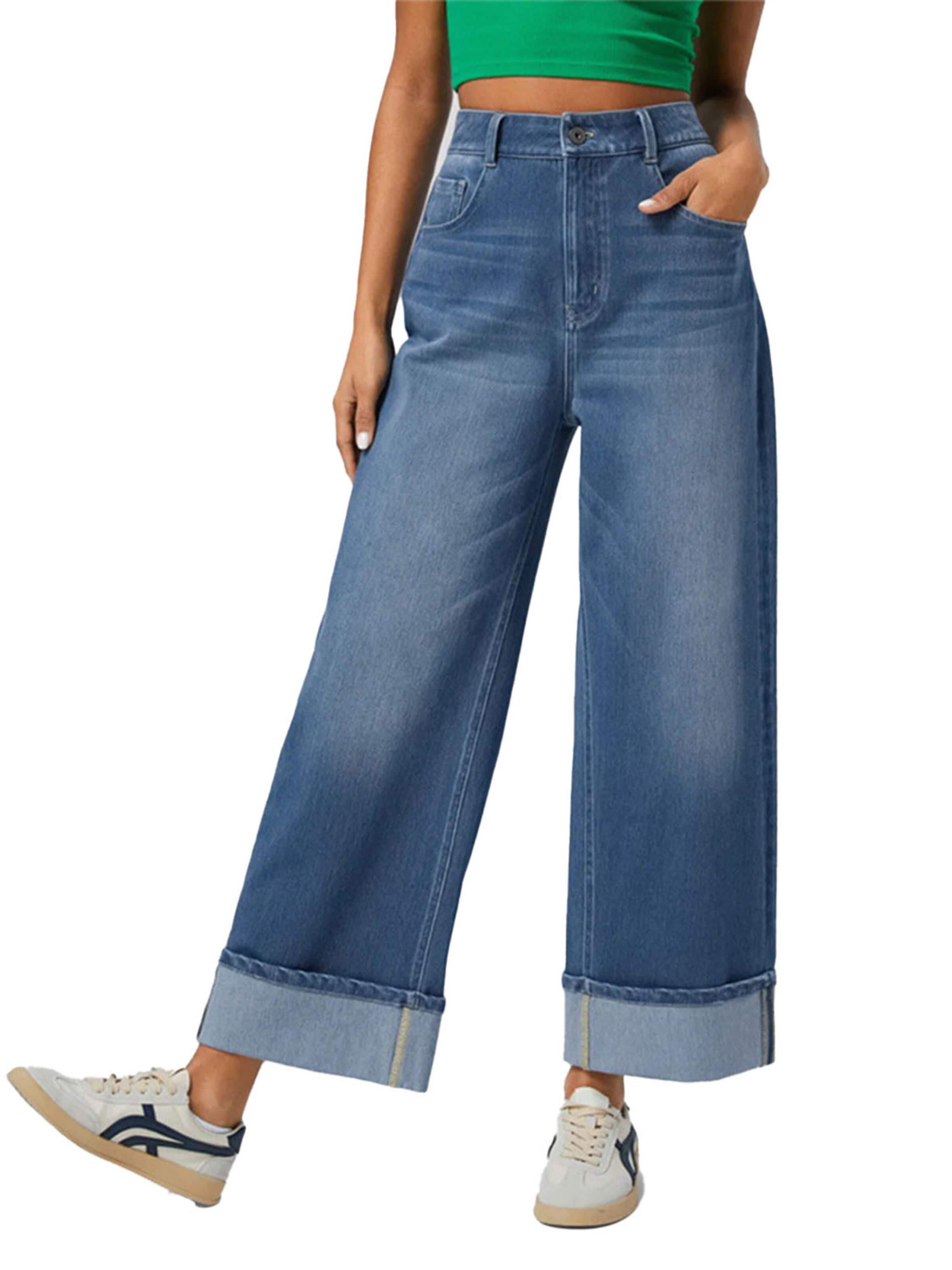 KoJooin Normalny krój Jeansy 'Weit geschnittene Jeans für Damen,hochtaillierte Jeans aus Denim,umgeschlagener Saum,Baggy Jeans' w kolorze niebieski
