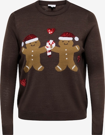 ONLY Carmakoma Pullover 'CARXMAS SHINE MOTIVE' in Braun: Vorderseite