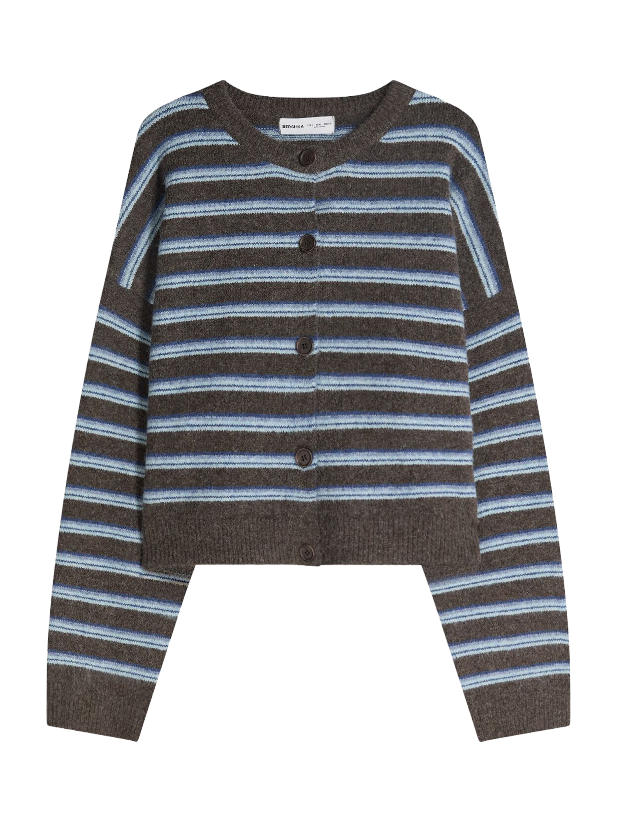 Bershka Пуловер в светлосиньо / тъмнокафяво, Преглед на продукта