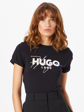 HUGO Shirt 'The Slim Tee 19' in Zwart: voorkant